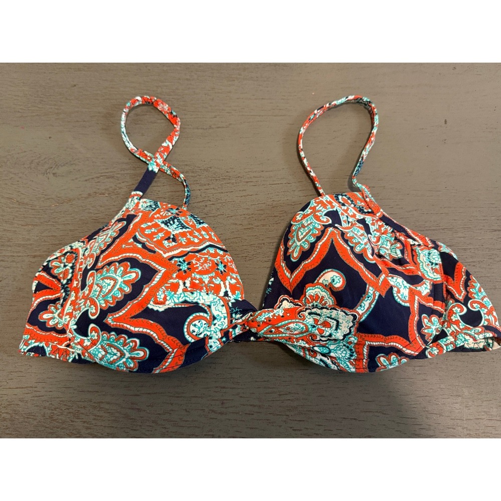 Lands End Paisley Bikini Top Navy Orange Teal Underwire Swim Top 36B 38A BRA06